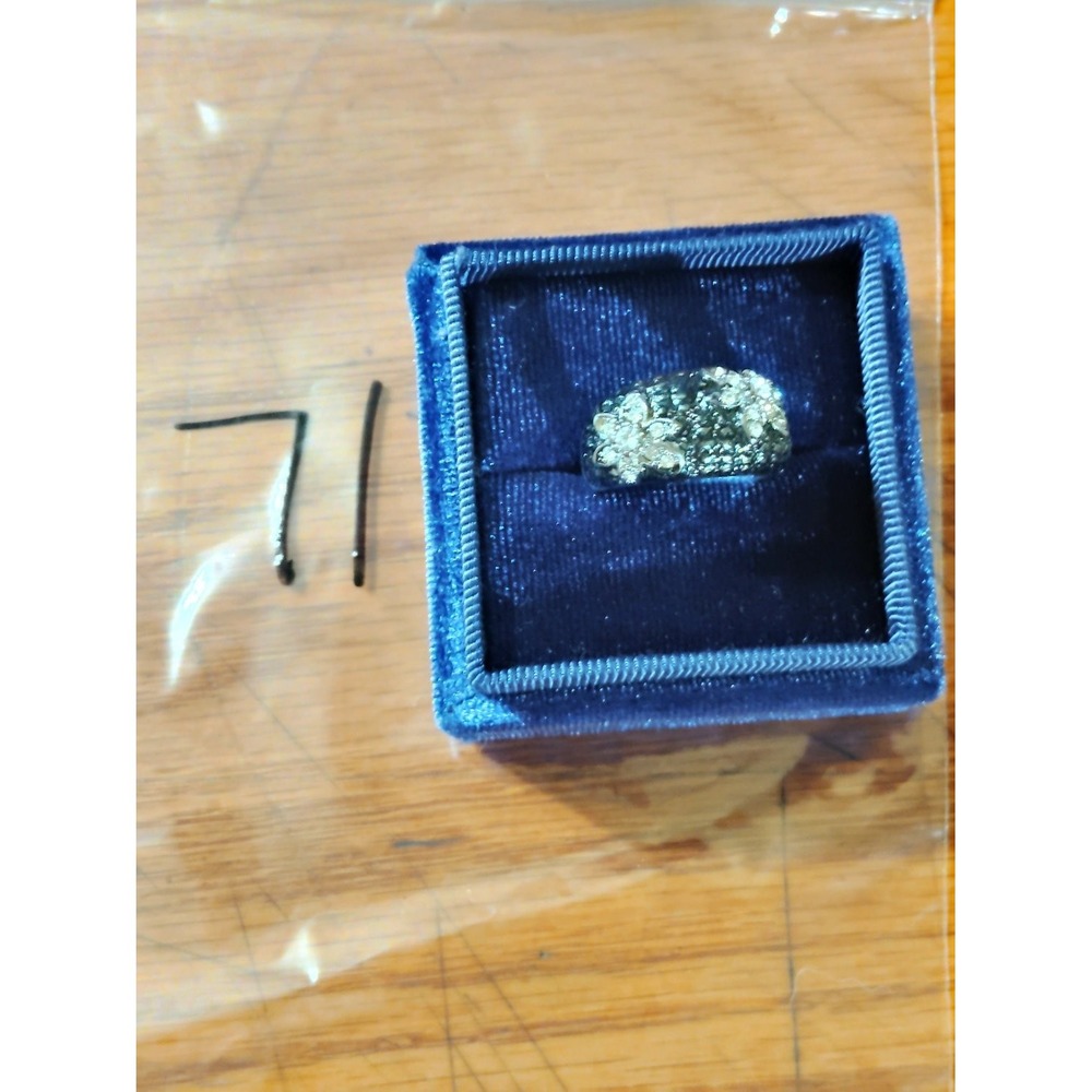925 Sterling Silver Floral Cluster Dome Cocktail Ring Size 7 Rhinestone Pavé